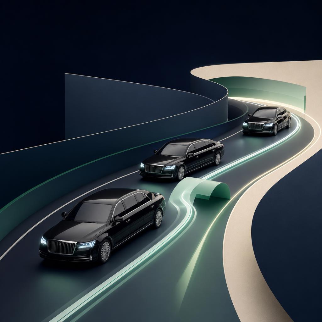 A coordinated executive limousine fleet moving through clear operating lanes