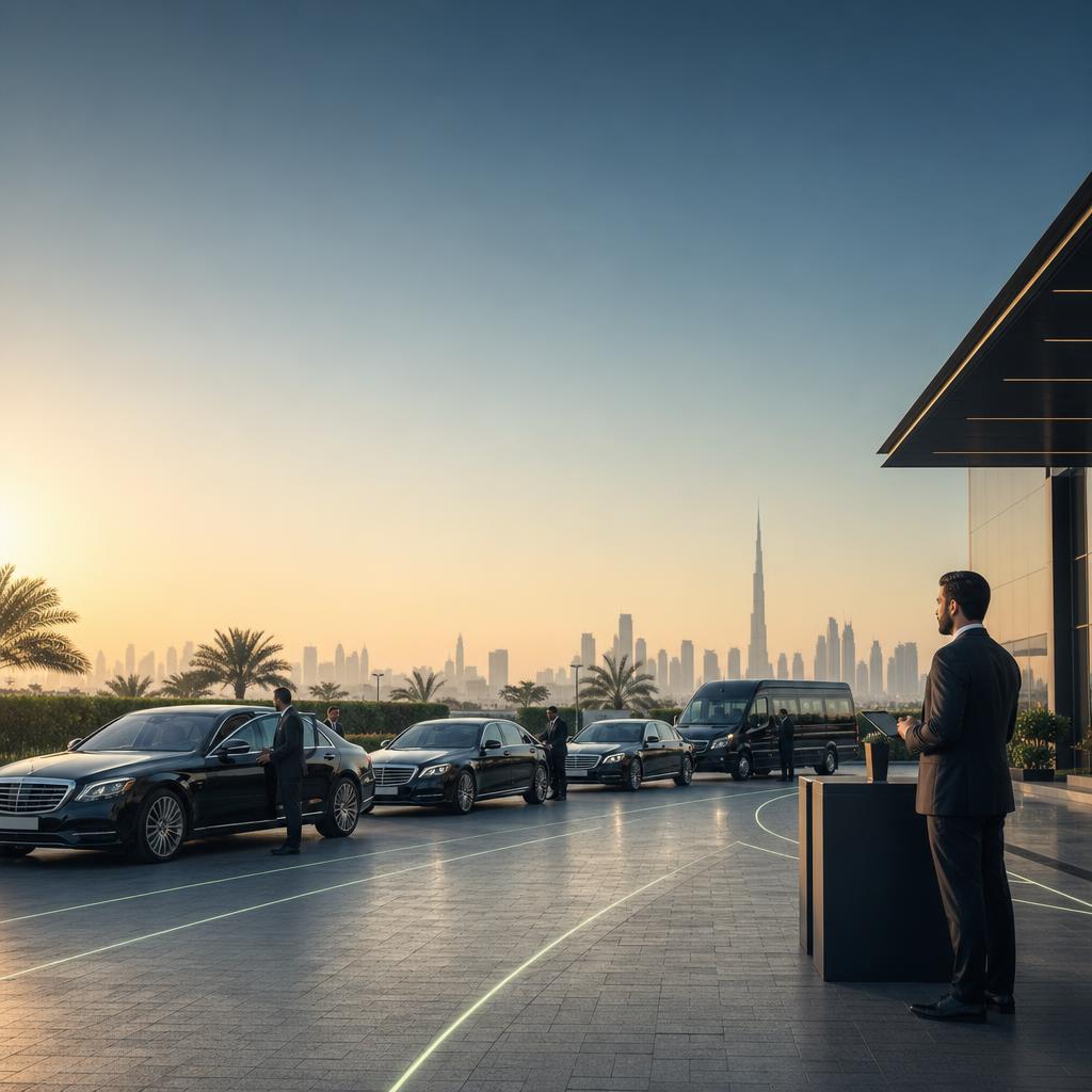 A premium UAE limousine fleet prepared at a coordinated operations base