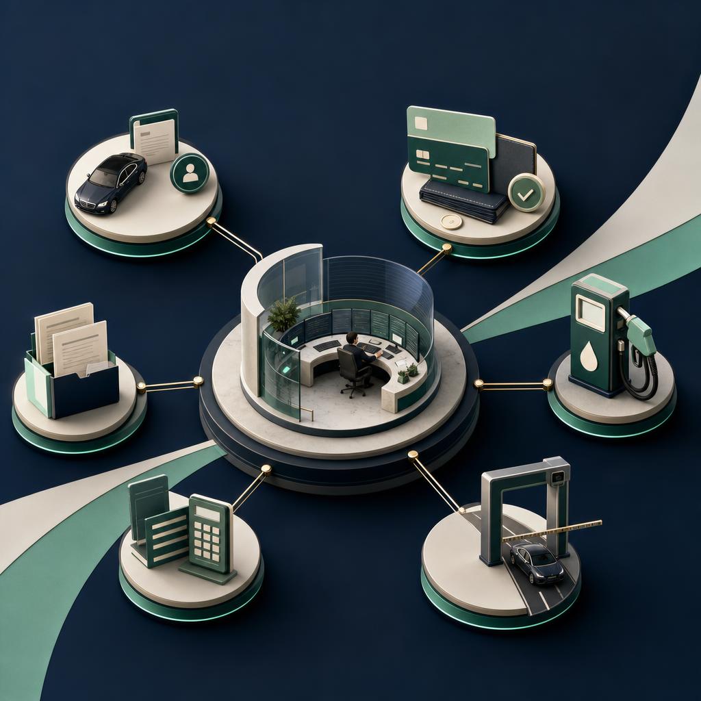 Editorial illustration of selected operational sources connected to one central business record